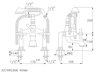 ROMA 3274RG/306 - Classic style 2 hole bathtub tap by RUBINETTERIE STELLA - view 3
